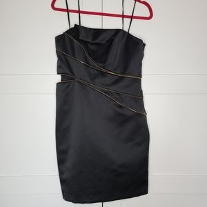 NWT Strapless black dress gold zipper detail